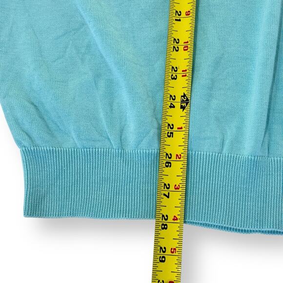 Brooks Brothers Sweater Mens XL Aqua Blue Silk Cotton Blend V-Neck Country Club - Picture 7 of 8